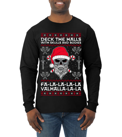 Valhalla Deck The Halls With Skulls & Bodies Movie Xmas Shirt, Christmas Gifts, Funny Xmas Gift Idea, Ugly Christmas Sweater Mens Long Sleeve Shirt