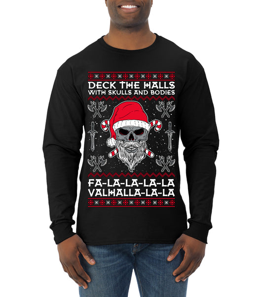 Valhalla Deck The Halls With Skulls & Bodies Movie Xmas Shirt, Christmas Gifts, Funny Xmas Gift Idea, Ugly Christmas Sweater Mens Long Sleeve Shirt