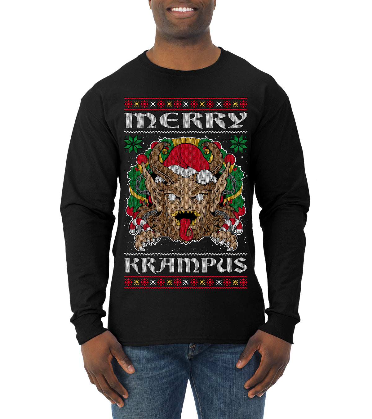 Merry Krampus Scary Xmas Movie, Christmas Gifts, Funny Xmas Gift Idea, Ugly Christmas Sweater Mens Long Sleeve Shirt