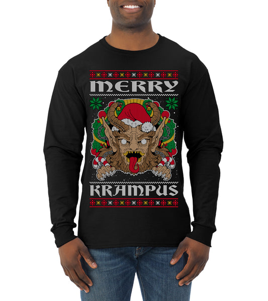 Merry Krampus Scary Xmas Movie, Christmas Gifts, Funny Xmas Gift Idea, Ugly Christmas Sweater Mens Long Sleeve Shirt
