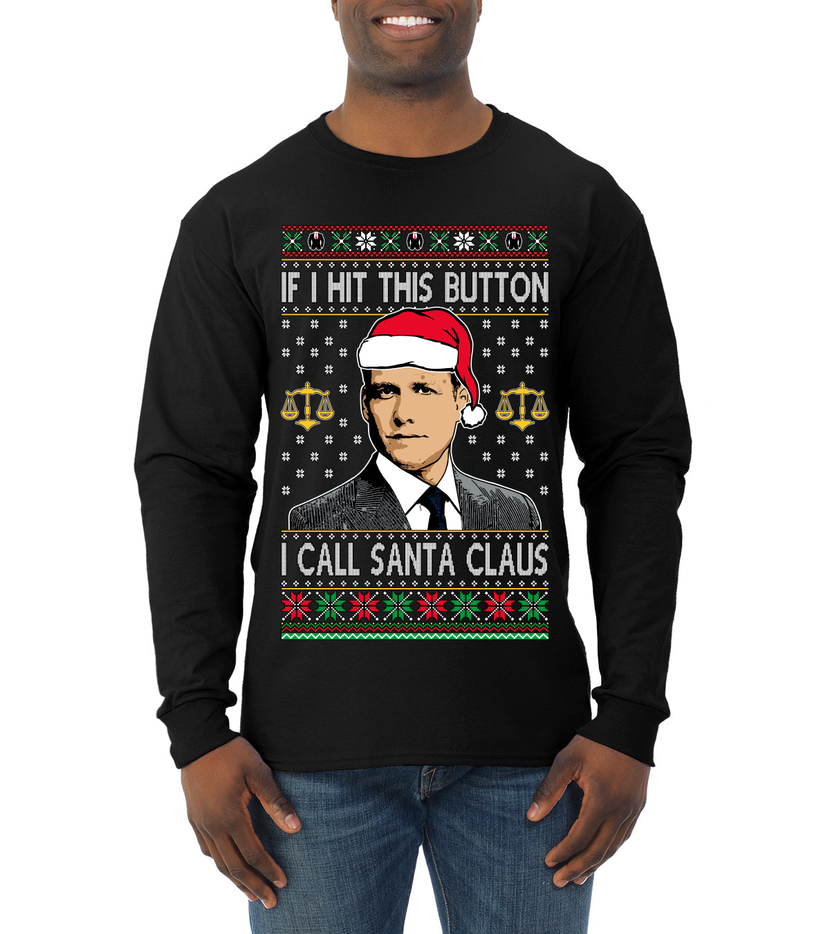 TV Show Parody Harvey Hit This Button I Call Santa Specter, Christmas Gifts, Funny Xmas Gift Idea, Ugly Christmas Sweater Mens Long Sleeve Shirt