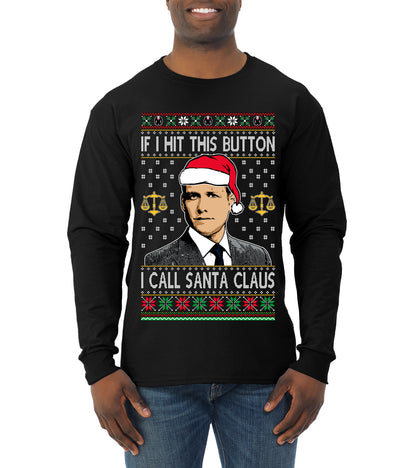 TV Show Parody Harvey Hit This Button I Call Santa Specter, Christmas Gifts, Funny Xmas Gift Idea, Ugly Christmas Sweater Mens Long Sleeve Shirt