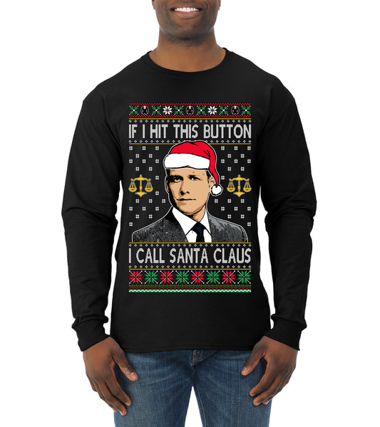 TV Show Parody Harvey Hit This Button I Call Santa Specter, Christmas Gifts, Funny Xmas Gift Idea, Ugly Christmas Sweater Mens Long Sleeve Shirt