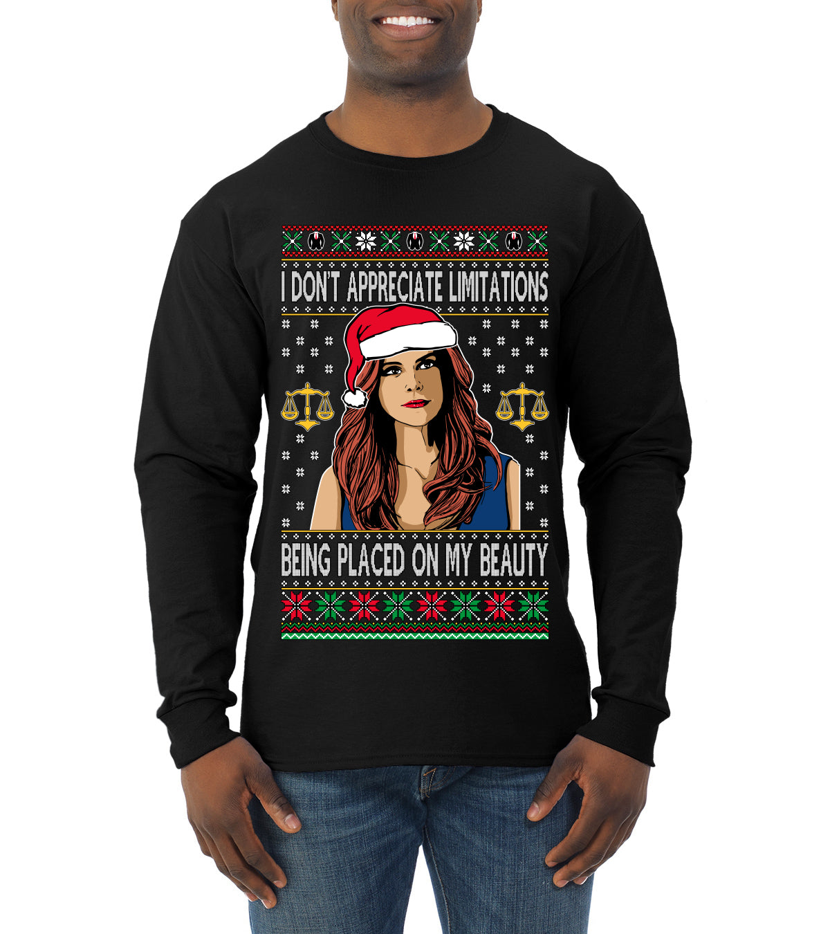 Donna TV Show Parody Don't Appreciate Limitations Being Placed, Christmas Gifts, Funny Xmas Gift Idea, Ugly Christmas Sweater Mens Long Sleeve Shirt