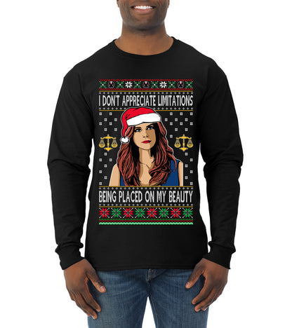Donna TV Show Parody Don't Appreciate Limitations Being Placed, Christmas Gifts, Funny Xmas Gift Idea, Ugly Christmas Sweater Mens Long Sleeve Shirt