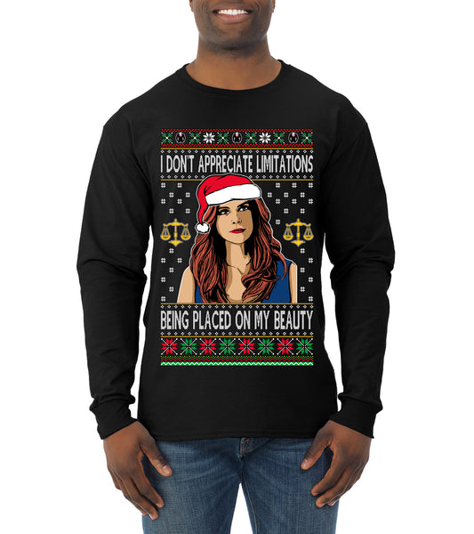 Donna TV Show Parody Don't Appreciate Limitations Being Placed, Christmas Gifts, Funny Xmas Gift Idea, Ugly Christmas Sweater Mens Long Sleeve Shirt