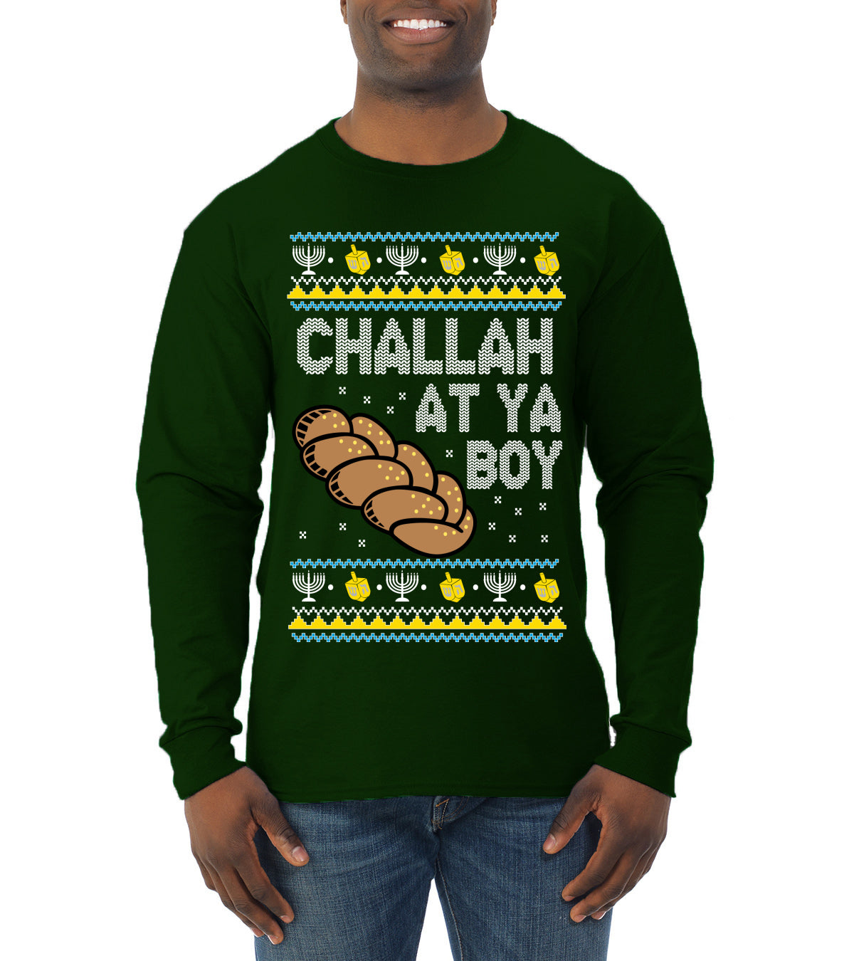 Challah At Ya Boy, Hanukkah Christmas Gifts, Funny Xmas Gift Idea, Ugly Christmas  Mens Long Sleeve Shirt
