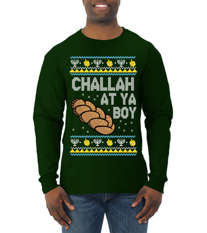 Challah At Ya Boy, Hanukkah Christmas Gifts, Funny Xmas Gift Idea, Ugly Christmas  Mens Long Sleeve Shirt