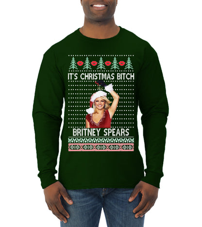 It's Christmas Bitch Britney, Christmas Gifts, Funny Xmas Gift Idea, Ugly Christmas  Mens Long Sleeve Shirt