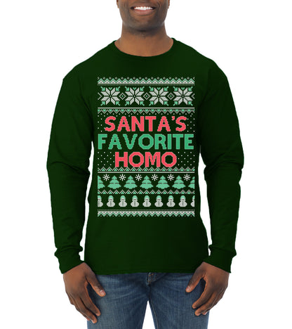 Santa's Favorite Homo ,Christmas Gifts, Funny Xmas Gift Idea, Ugly Christmas Sweater Mens Long Sleeve Shirt