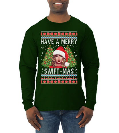 Merry Swiftmas Christmas Sweater, Christmas Gifts, Funny Xmas Gift Idea, Swiftie shirt Ugly Christmas Sweater Mens Long Sleeve Shirt
