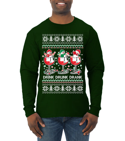 Holiday Spirits Drink Drank Drunk Snowmen, Christmas Gifts, Funny Xmas Gift Idea, Ugly Christmas  Mens Long Sleeve Shirt