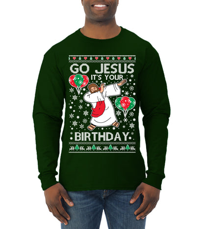 Go Jesus It's Your Birthday, Jesus Birthday, Christmas Gifts, Funny Xmas Gift Idea, Ugly Christmas  Mens Long Sleeve Shirt