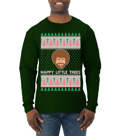 Bob Happy Little Trees Ross Painter, Christmas Gifts, Funny Xmas Gift Idea, Ugly Christmas  Mens Long Sleeve Shirt