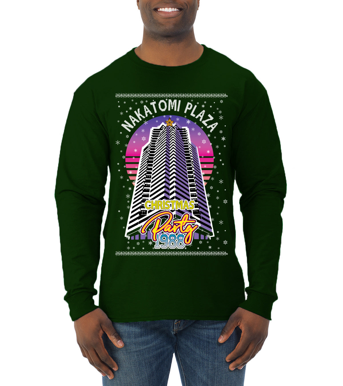 Retro Nakatomi Plaza 1988 Holiday Party, Xmas Movie, Christmas Gifts, Funny Xmas Gift Idea, Ugly Christmas  Mens Long Sleeve Shirt