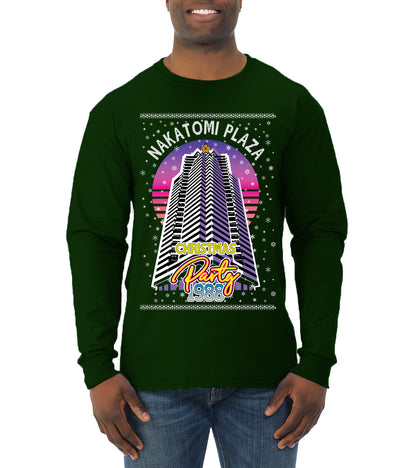 Retro Nakatomi Plaza 1988 Holiday Party, Xmas Movie, Christmas Gifts, Funny Xmas Gift Idea, Ugly Christmas  Mens Long Sleeve Shirt