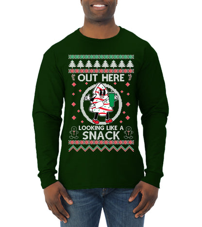 Out Here Looking Like A Snack Cookie, Funny Christmas, Christmas Gifts, Funny Xmas Gift Idea, Ugly Christmas  Mens Long Sleeve Shirt