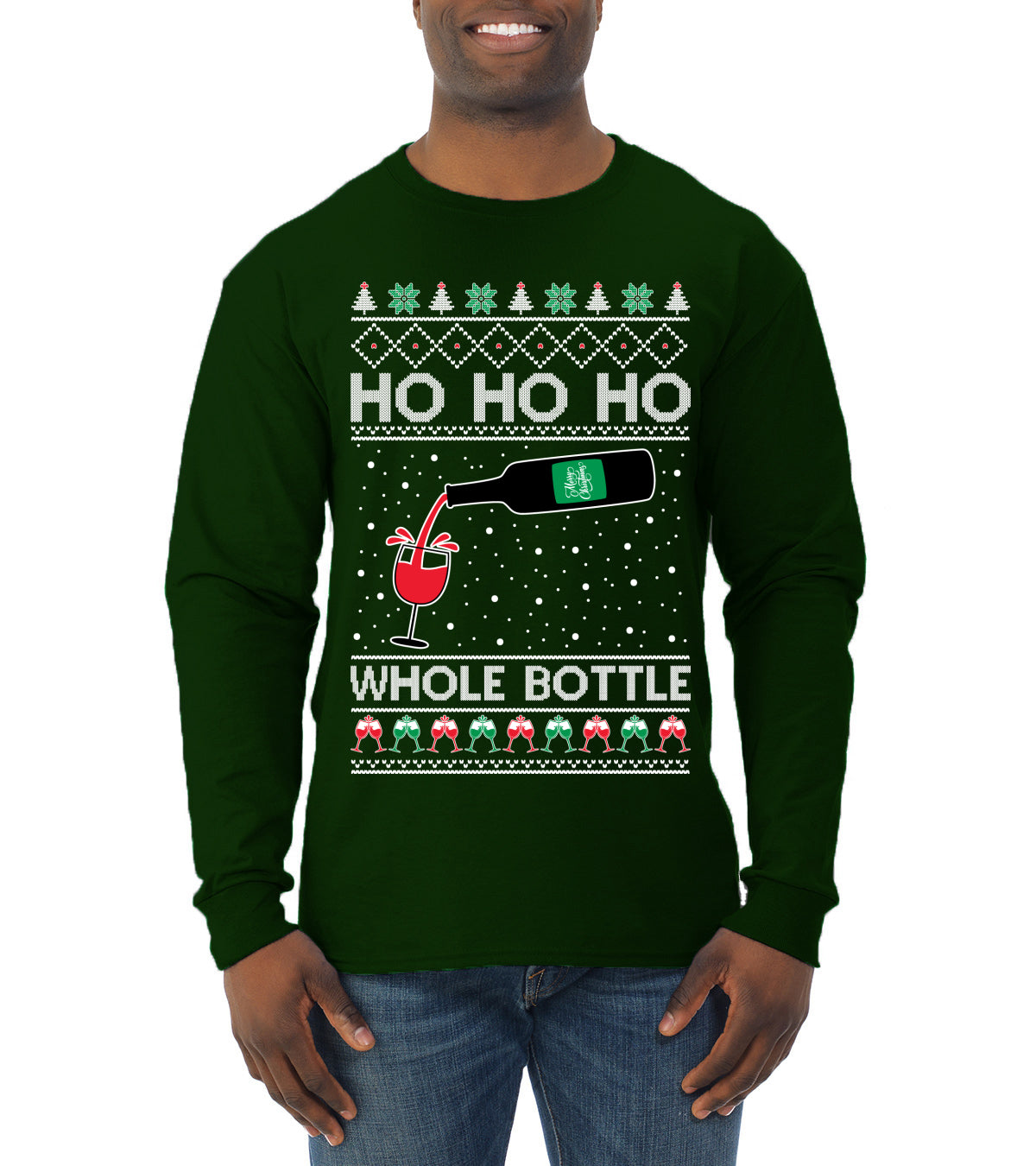 Ho Ho Ho Whole Bottle Wine Spirits, Christmas Gifts, Funny Xmas Gift Idea, Ugly Christmas  Mens Long Sleeve Shirt