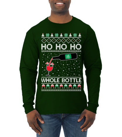 Ho Ho Ho Whole Bottle Wine Spirits, Christmas Gifts, Funny Xmas Gift Idea, Ugly Christmas  Mens Long Sleeve Shirt