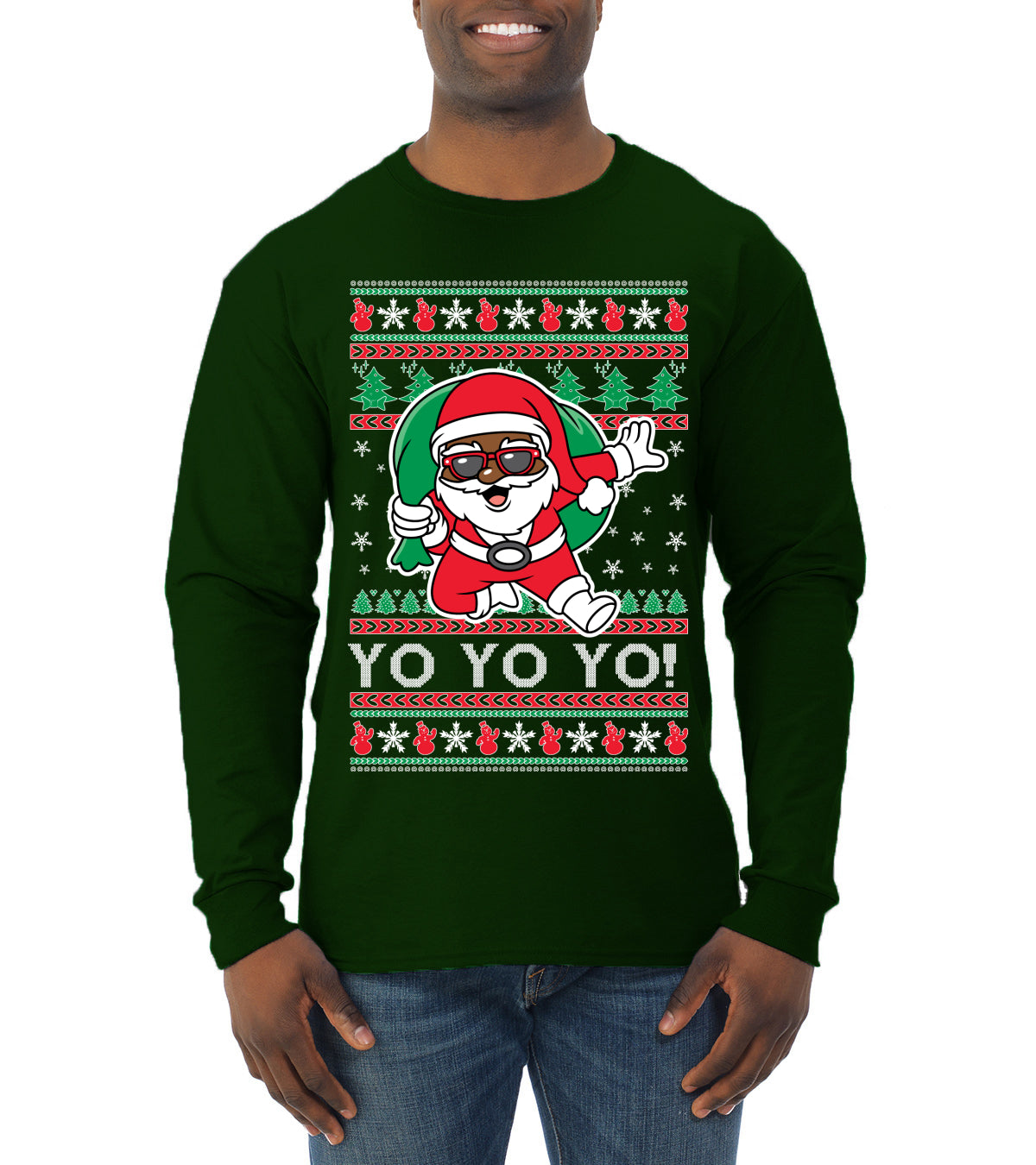 Yo Yo Yo Black Santa, Christmas Gifts, Funny Xmas Gift Idea, Ugly Christmas  Mens Long Sleeve Shirt