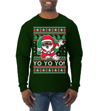 Yo Yo Yo Black Santa, Christmas Gifts, Funny Xmas Gift Idea, Ugly Christmas  Mens Long Sleeve Shirt