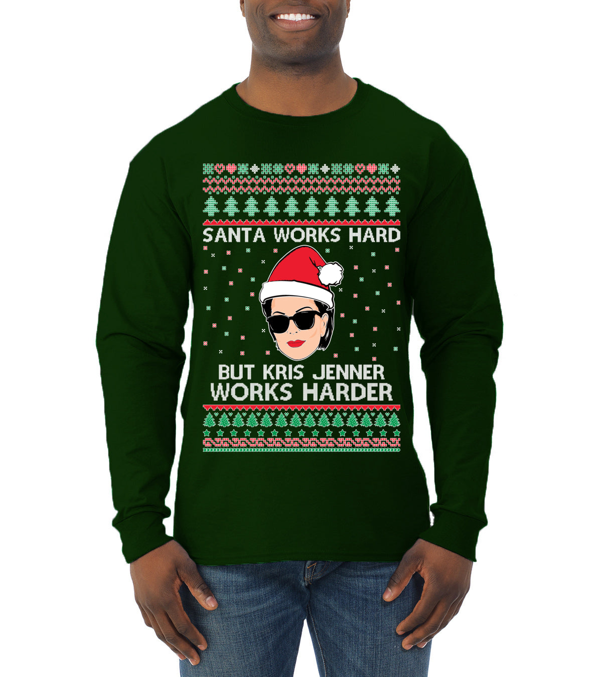 Santa Works Hard But Kris Works Harder Jenner, Christmas Gifts, Funny Xmas Gift Idea, Ugly Christmas  Mens Long Sleeve Shirt