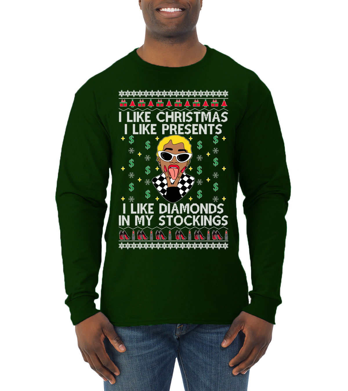 I Like Christmas, I like Presents Cardi, Christmas Gifts, Funny Xmas Gift Idea, Ugly Christmas Sweater Mens Long Sleeve Shirt