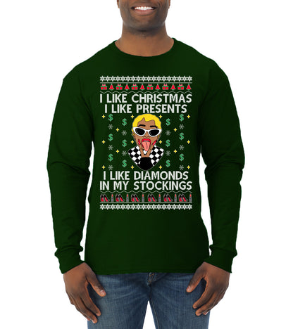 I Like Christmas, I like Presents Cardi, Christmas Gifts, Funny Xmas Gift Idea, Ugly Christmas Sweater Mens Long Sleeve Shirt