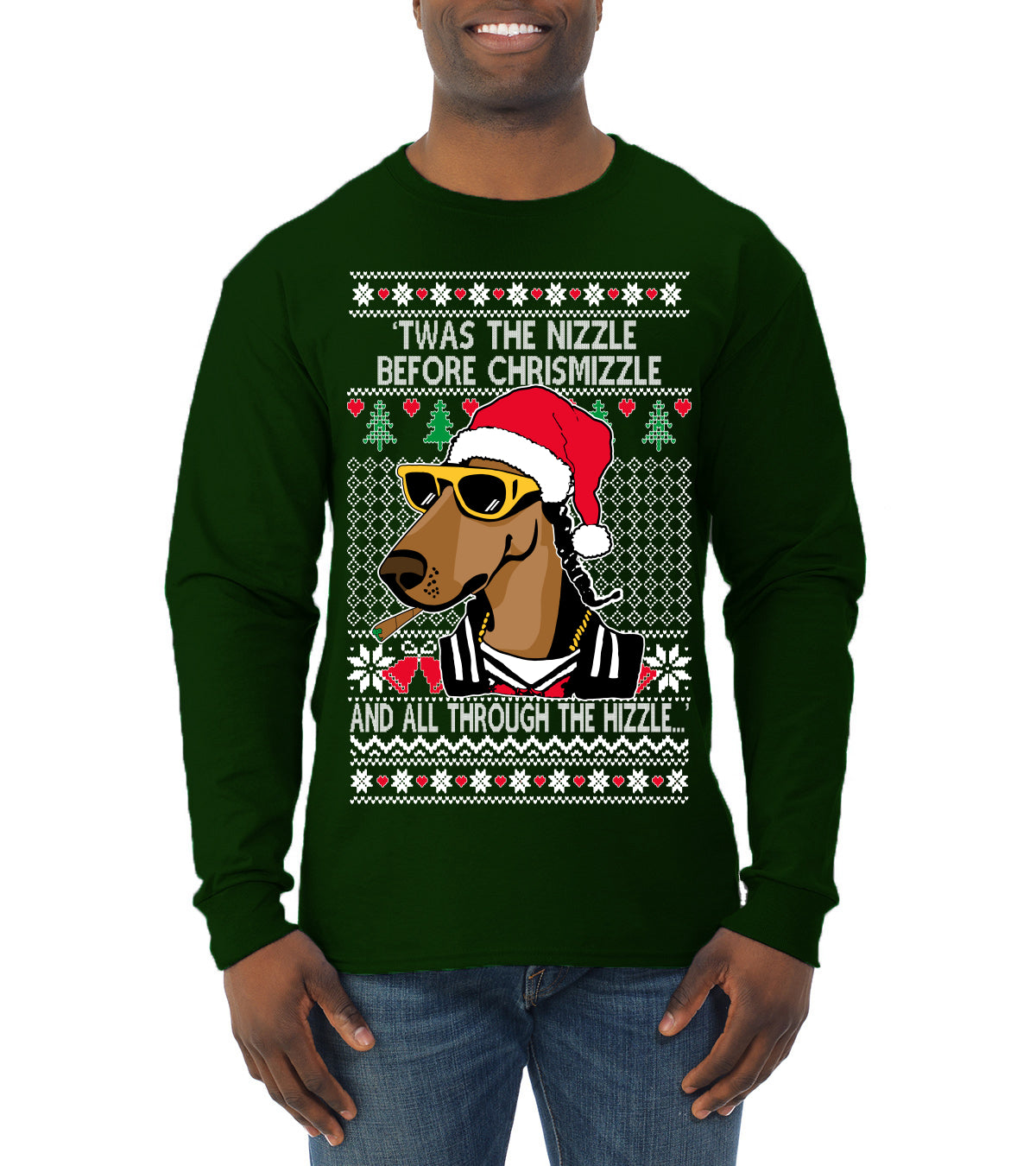 Twas The Nizzle Before Chrismizzle Gangster Dogg Rapper, Christmas Gifts, Funny Xmas Gift Idea, Ugly Christmas Sweater Mens Long Sleeve Shirt