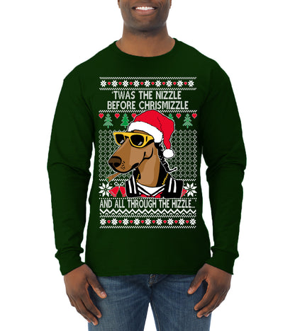Twas The Nizzle Before Chrismizzle Gangster Dogg Rapper, Christmas Gifts, Funny Xmas Gift Idea, Ugly Christmas Sweater Mens Long Sleeve Shirt