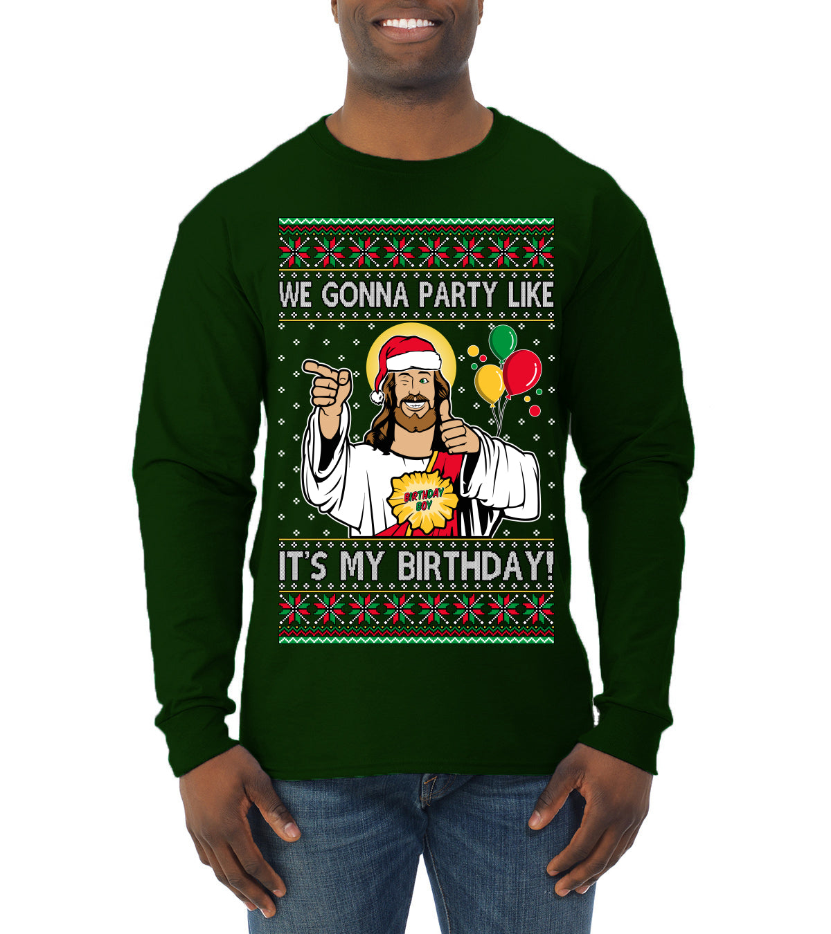 Gonna Party Like It's My Birthday Jesus, Christmas Gifts, Funny Xmas Gift Idea, Ugly Christmas Sweater Mens Long Sleeve Shirt