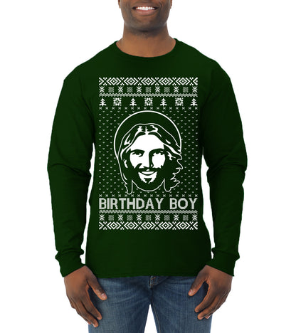 Birthday Boy Jesus Christ, Christmas Gifts, Funny Xmas Gift Idea, Ugly Christmas Sweater Mens Long Sleeve Shirt
