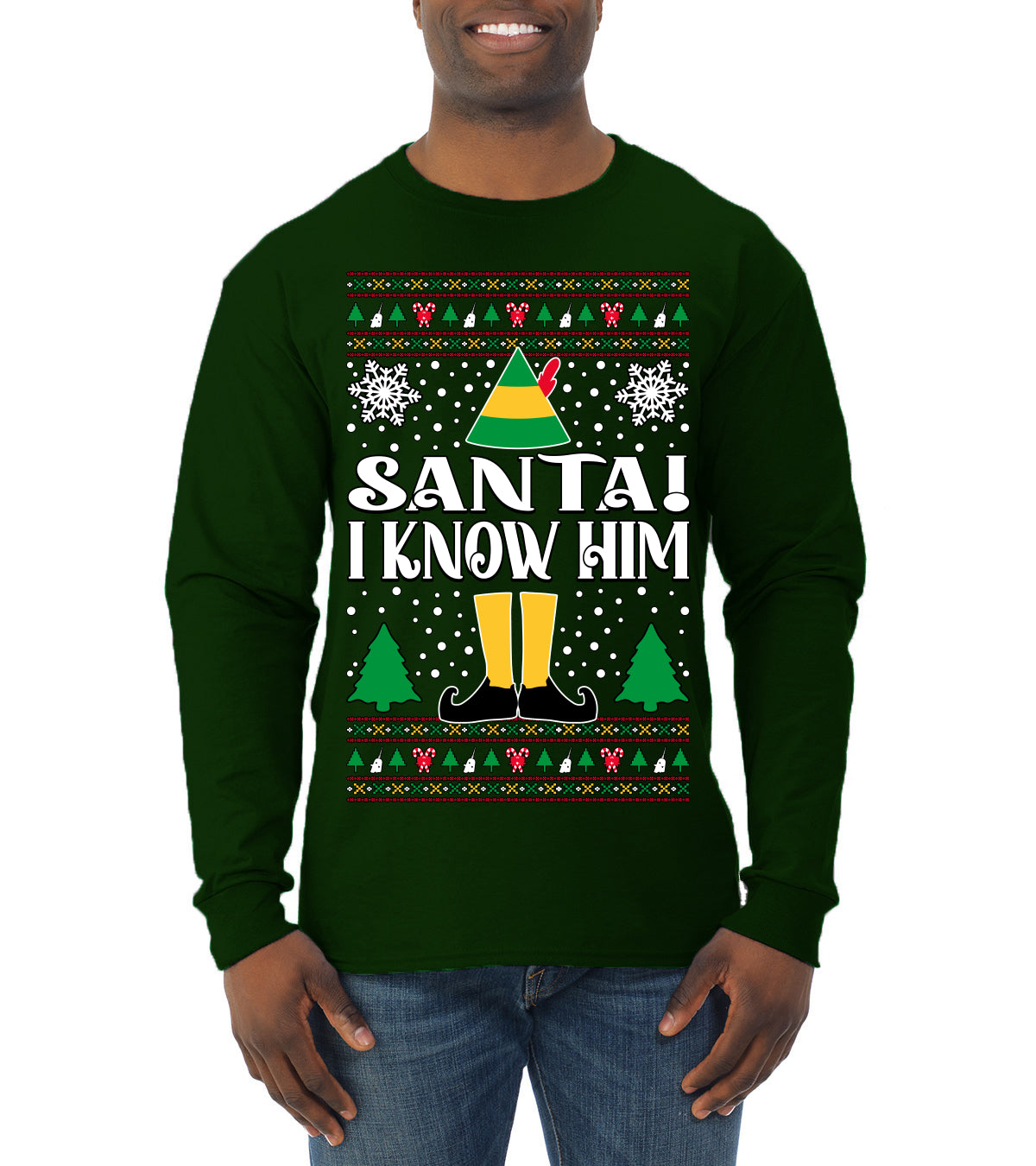 Santa! I Know Him Christmas Movie Quote , Christmas Gifts, Funny Xmas Gift Idea, Ugly Christmas Sweater Mens Long Sleeve Shirt