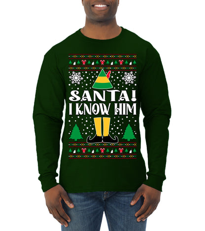 Santa! I Know Him Christmas Movie Quote , Christmas Gifts, Funny Xmas Gift Idea, Ugly Christmas Sweater Mens Long Sleeve Shirt