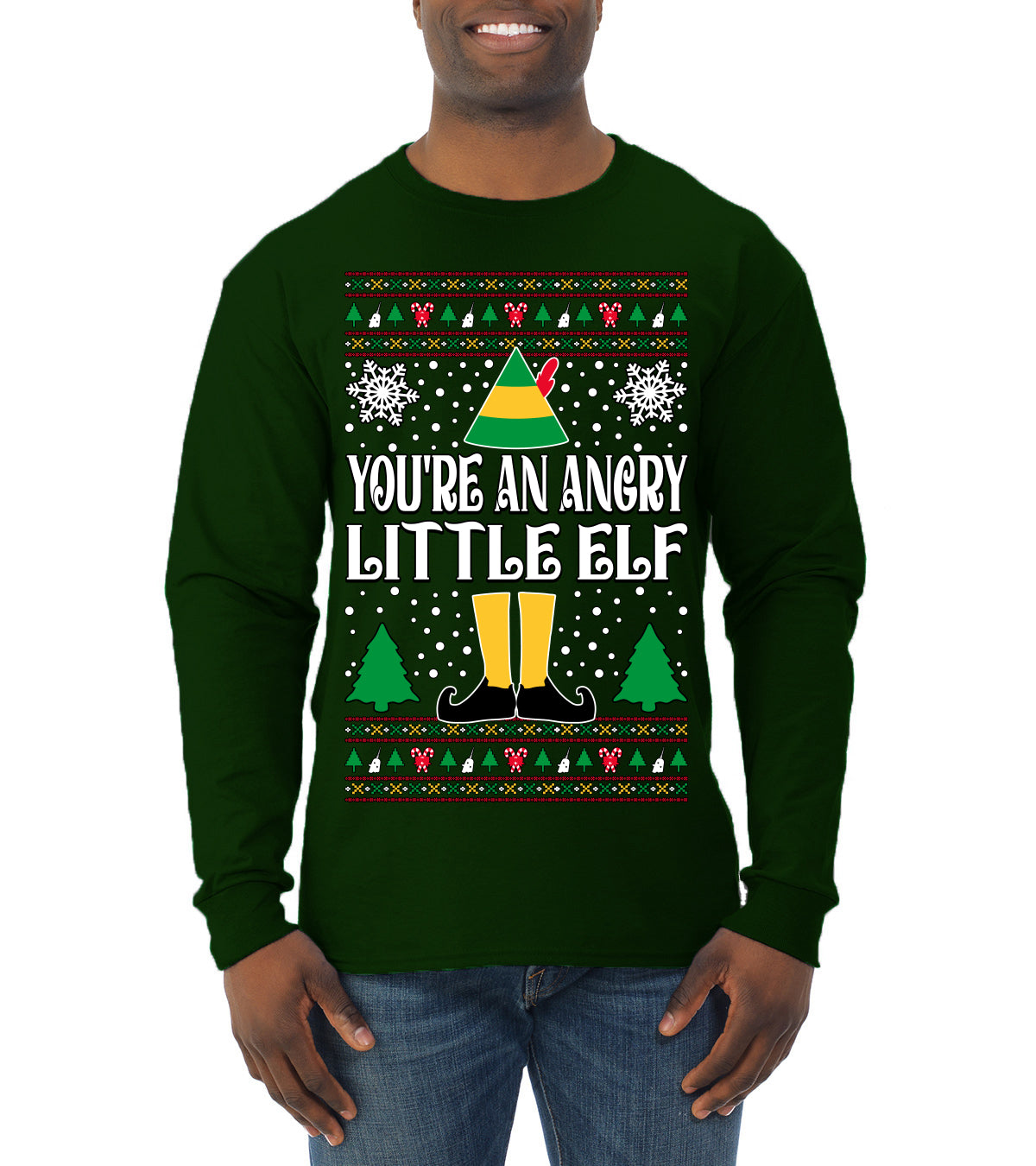 You're An Angry Little Elf Christmas Movie Quote, Christmas Gifts, Funny Xmas Gift Idea, Ugly Christmas Sweater Mens Long Sleeve Shirt