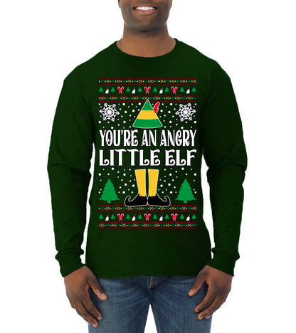 You're An Angry Little Elf Christmas Movie Quote, Christmas Gifts, Funny Xmas Gift Idea, Ugly Christmas Sweater Mens Long Sleeve Shirt