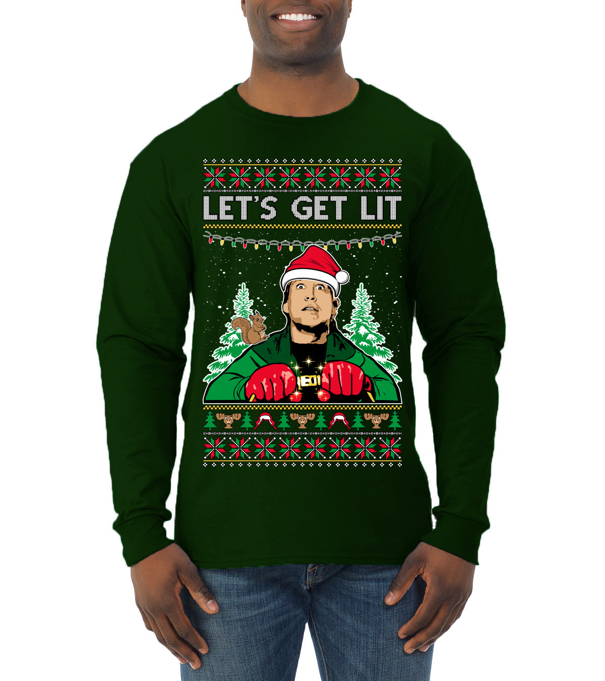 Let's Get Lit Clark Vacation Movie Parody Ugly Christmas Sweater, Christmas Gifts, Funny Xmas Gift Idea, Mens Long Sleeve Shirt