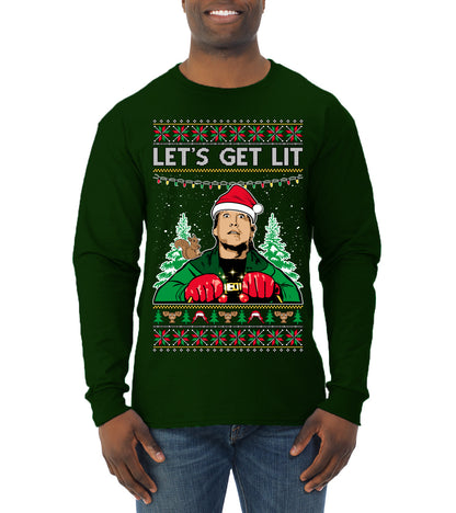 Let's Get Lit Clark Vacation Movie Parody Ugly Christmas Sweater, Christmas Gifts, Funny Xmas Gift Idea, Mens Long Sleeve Shirt
