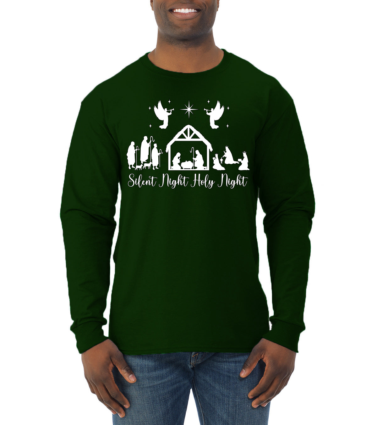 Silent Night Holy Night Religious Jesus Ugly Christmas Sweater, Christmas Gifts, Funny Xmas Gift Idea, Mens Long Sleeve Shirt