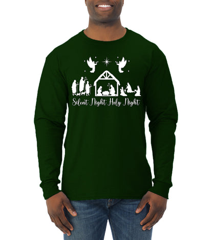Silent Night Holy Night Religious Jesus Ugly Christmas Sweater, Christmas Gifts, Funny Xmas Gift Idea, Mens Long Sleeve Shirt