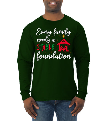 Every Family Needs a Stable Foundation Ugly Christmas Sweater, Christmas Gifts, Funny Xmas Gift Idea, Mens Long Sleeve Shirt