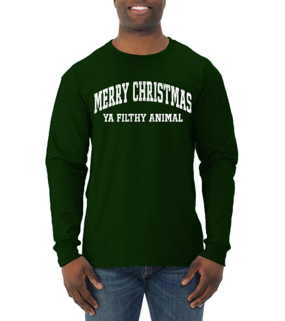 Vintage Movie Quote Merry Christmas Filthy Animal, Christmas Gifts, Funny Xmas Gift Idea, Ugly Christmas Sweater Mens Long Sleeve Shirt