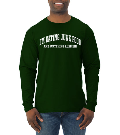 Vintage Movie Quote Eating Junk Food And Watching Rubbish, Christmas Gifts, Funny Xmas Gift Idea, Ugly Christmas Sweater Mens Long Sleeve Shirt