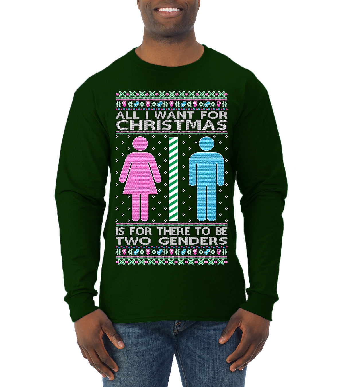 Two Genders For Christmas is All I Want, Christmas Gifts, Funny Xmas Gift Idea Ugly Christmas Sweater Mens Long Sleeve Shirt