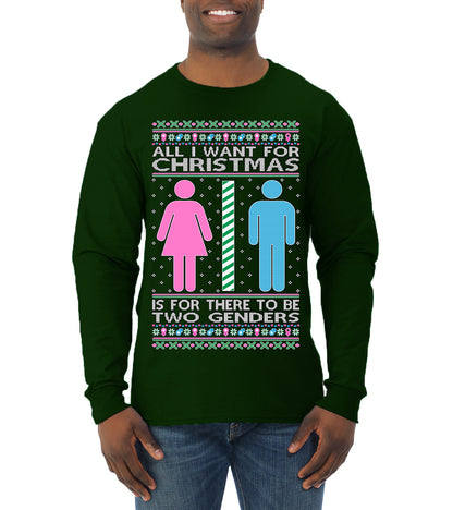 Two Genders For Christmas is All I Want, Christmas Gifts, Funny Xmas Gift Idea Ugly Christmas Sweater Mens Long Sleeve Shirt