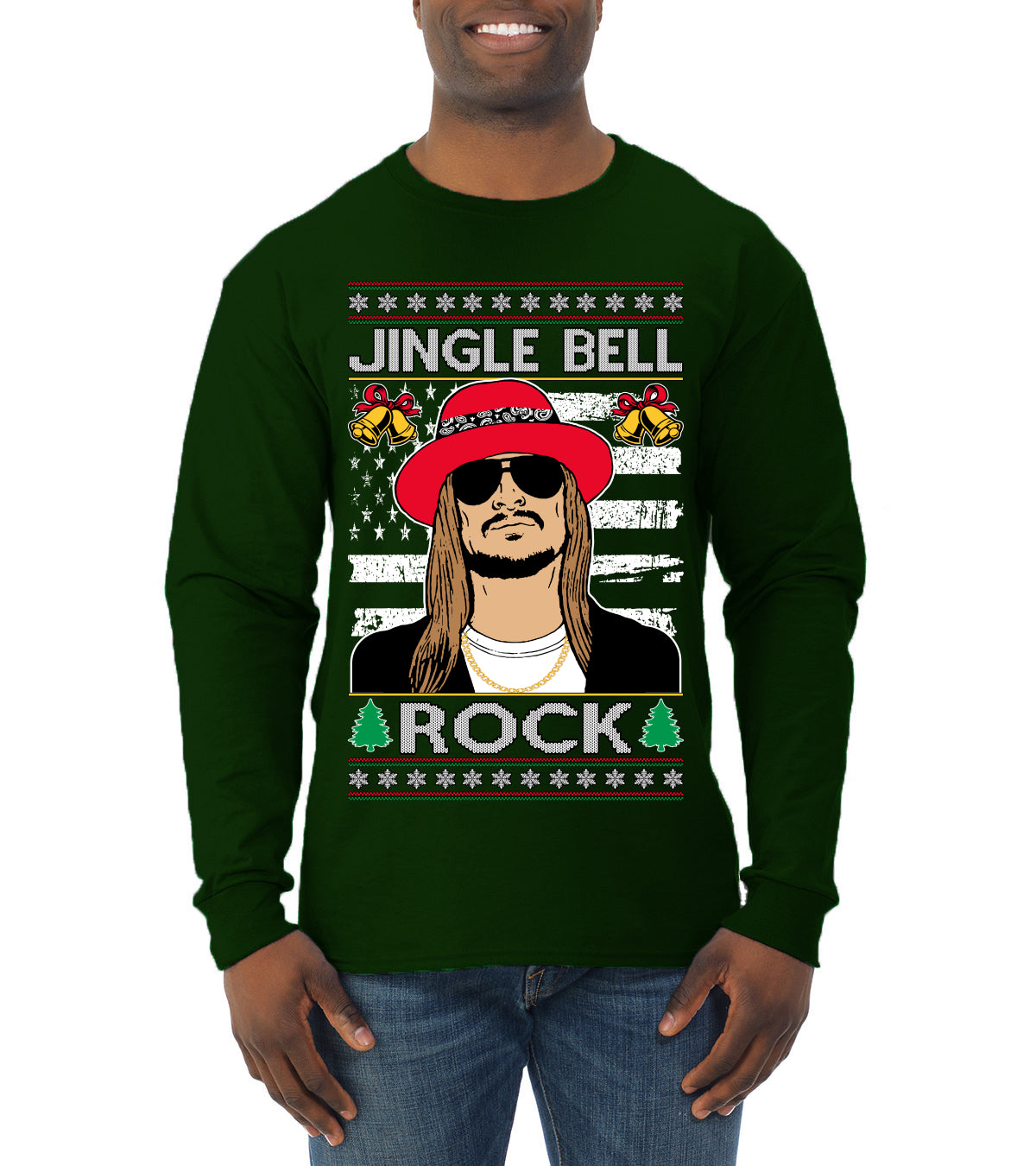 Kid RapperJingle Bell Rock  Country Music, Christmas Gifts, Funny Xmas Gift Idea Ugly Christmas Sweater Mens Long Sleeve Shirt