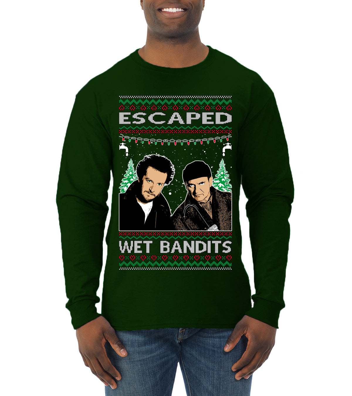 Escaped Bandits Classic Home Holiday Movie, Christmas Gifts, Funny Xmas Gift Idea, Ugly Christmas Sweater Mens Long Sleeve Shirt