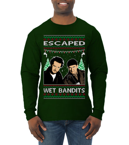 Escaped Bandits Classic Home Holiday Movie, Christmas Gifts, Funny Xmas Gift Idea, Ugly Christmas Sweater Mens Long Sleeve Shirt