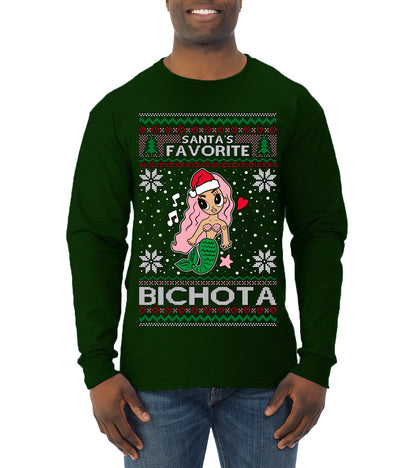 Christmas Karol Santa's Favorite Bichota, Christmas Gifts, Funny Xmas Gift Idea, Ugly Christmas Sweater Mens Long Sleeve Shirt