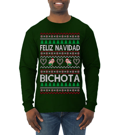 Feliz Navidad Bichota, Christmas Gifts, Funny Xmas Gift Idea, Ugly Christmas Sweater Mens Long Sleeve Shirt